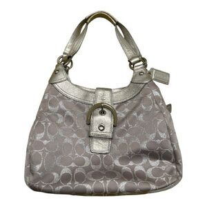 Coach Metallic Silver Signature Classic Monogram Hobo Bag F19211